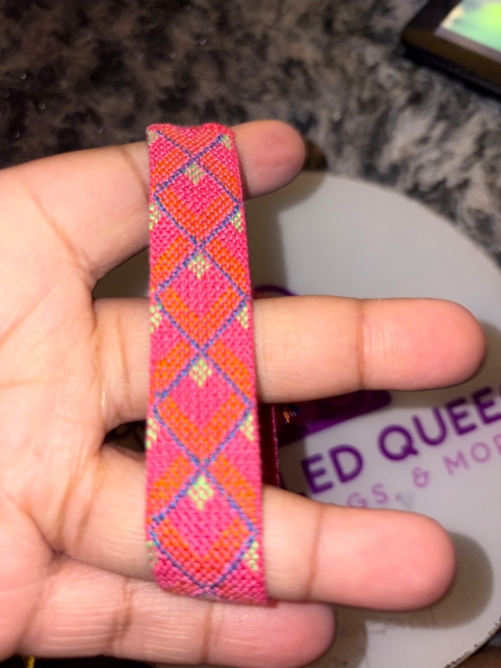 Pink & Orange Diamond Pattern Woven Bracelet